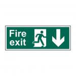 Fire Exit (Man Arrow Down) Sign (Pack of 5), Self-Adhesive Vinyl (400mm x 150mm)