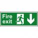Fire Exit sign with running man and arrow down (400 x 150mm). Manufactured from strong rigid PVC and is non-adhesive; 0.8mm thick. 12097