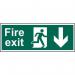 An image of Spectrum Industrial Fire Safety Signs for Fire Exit shows a man with an arrow pointing down. Made from 1.2mm recyclable PP, this sign is 600 x 200mm in size. Perfect for ensuring fire safety in any industrial setting.
