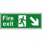 This photograph shows a Spectrum Industrial Fire Safety Signs Fire Exit (Man Arrow DownRight) Sign. The self-adhesive vinyl sign measures 400mm x 150mm and has a product code of 12100.