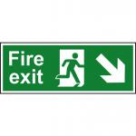 Fire Exit sign with running man and arrow down right (400 x 150mm). Manufactured from strong rigid PVC and is non-adhesive; 0.8mm thick.