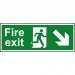 Fire Exit sign with running man and arrow down right (400 x 150mm). Manufactured from strong rigid PVC and is non-adhesive; 0.8mm thick. 12101