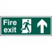 Fire Exit sign with running man and arrow up (400 x 150mm). Manufactured from strong rigid PVC and is non-adhesive; 0.8mm thick. 12105