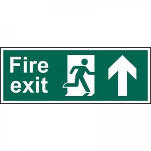 Fire Exit Man Arrow Up Sign, Self-Adhesive Vinyl 600mm x 200mm 12106