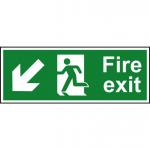 Fire Exit sign with running man and arrow down left (400 x 150mm). Manufactured from strong rigid PVC and is non-adhesive; 0.8mm thick.
