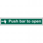 Push Bar To Open sign (600 x 100mm). Manufactured from strong rigid PVC and is non-adhesive; 0.8mm thick.