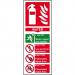 The photograph captures a Spectrum Industrial Fire Extinguisher Sign for a water 1.2mm recyclable PP extinguisher. The sign is compact at 82 x 202mm and features a bright, attention-grabbing design. The extinguisher is clearly labeled for easy identification in an emergency.