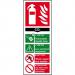 The photo shows a Spectrum Industrial Fire Extinguisher sign, specifically for a CO2 1.2mm extinguisher. Made out of recyclable PP material, the sign measures 82 x 202mm in size and is labeled with the number 12311.