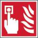 This photo shows a Spectrum Industrial Fire Safety sign with a bright red fire alarm call point symbol. The sign is made of 1.2mm recyclable PP material and measures 200 x 200mm.