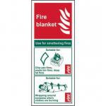 Fire Blanket sign (82 x 202mm). Manufactured from strong rigid PVC and is non-adhesive; 0.8mm thick.