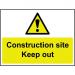 Construction Site Keep Out sign (600 x 450mm). Manufactured from strong rigid PVC and is non-adhesive; 0.8mm thick. 12401
