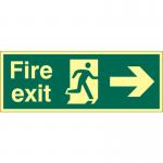 Fire Exit (Man Arrow Right) Sign, 1.3mm Rigid Self Adhesive Photoluminescent (400mm x 150mm) 12410