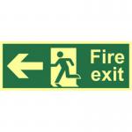 Fire Exit (Man Arrow Left) Sign, 1.3mm Rigid Self Adhesive Photoluminescent (400mm x 150mm) 12411