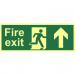 Fire Exit Sign with running man and arrow up (400 x 150mm). Made from 1.3mm rigid photoluminescent board (PHO) and is self adhesive. 12414
