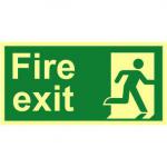 Fire Exit Man Right sign (300 x 150mm). Made from 1.3mm rigid photoluminescent board (PHO) and is self adhesive.