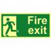 Fire Exit Man Left sign (300 x 150mm). Made from 1.3mm rigid photoluminescent board (PHO) and is self adhesive. 12419