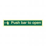 Push Bar To Open&rsquo; Sign; 1.3mm Rigid Self Adhesive Photoluminescent (300mm x 100mm) 