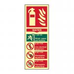 Fire Extinguisher Water&rsquo; Sign; 1.3mm Rigid Self Adhesive Photoluminescent (82mm x 202mm) 