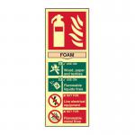 Fire Extinguisher Foam&rsquo; Sign; 1.3mm Rigid Self Adhesive Photoluminescent (82mm x 202mm) 