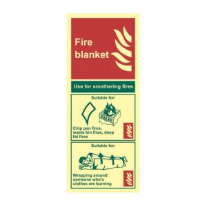 Fire Blanket Sign, 1.3mm Rigid Self Adhesive Photoluminescent 82mm x