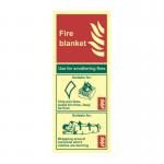 Fire Blanket&rsquo; Sign; 1.3mm Rigid Self Adhesive Photoluminescent (82mm x 202mm) 