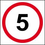 This image features a Spectrum Industrial road sign with bold, black lettering reading 5mph set against a bright yellow background. Below, a smaller traffic sign with the same text is shown, both made from recyclable PP material and measuring 400 x 400mm. The clean design and clear message make it suitable for any workplace or public area.