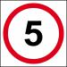 This image features a Spectrum Industrial road sign with bold, black lettering reading 5mph set against a bright yellow background. Below, a smaller traffic sign with the same text is shown, both made from recyclable PP material and measuring 400 x 400mm. The clean design and clear message make it suitable for any workplace or public area.