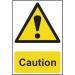 This picture features a set of Spectrum Industrial Caution Signs made from 1.2mm recyclable PP material. Each sign measures 200 x 300mm and is marked with the word Caution in bold letters. The bright yellow color and simple design make these signs highly visible and easy to understand, making them an essential addition to any industrial setting.