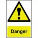 The photograph captures a set of Spectrum Industrial Danger Signs, made from 1.2mm thick, recyclable PP material. Each sign measures 200 x 300mm and prominently displays the word Danger in bold lettering. The bright yellow background immediately draws attention, while the black symbols convey clear warnings and instructions. These signs are perfect for alerting and reminding individuals of potential hazards in industrial settings.