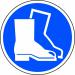 This picture features a Spectrum Industrial Floor Graphics safety boots symbol floor graphic. The floor graphic is anti-slip and laminated, with a 400mm diameter. The symbol is easily visible and promotes safety in the industrial setting.