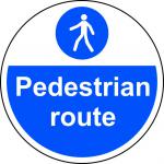 Pedestrian Route Floor Graphic adheres to most smooth; clean flat surfaces and provides a durable long lasting safety message. 400mm diameter. 13027