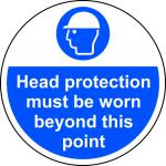 Head Protection Must Be Worn Floor Graphic adheres to most smooth; clean flat surfaces and provides a durable long lasting safety message. 400mm dia.