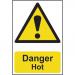 Self adhesive semi-rigid PVC Danger Hot Sign (200 x 300mm). Easy to fix; peel off the backing and apply to a clean and dry surface. 1303