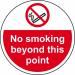 In the photo, you can see a vibrant Spectrum Industrial Floor Graphic with the words No Smoking Beyond This Point printed on it. The graphic has a diameter of 400mm and is laminated for anti-slip protection. The glossy finish of the sign adds a professional touch to any industrial setting.