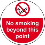 No Smoking Beyond This Point Floor Graphic adheres to most smooth; clean flat surfaces and provides a durable long lasting safety message. 400mm dia. 13037