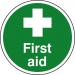 First Aid Floor Graphic adheres to most smooth; clean flat surfaces and provides a durable long lasting safety message. 400mm diameter. 13044