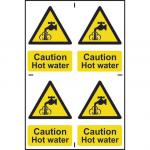 Self adhesive semi-rigid PVC Caution Hot Water Sign (100 x 150mm). Easy to fix; peel off the backing and apply to a clean and dry surface.