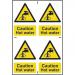 Self adhesive semi-rigid PVC Caution Hot Water Sign (100 x 150mm). Easy to fix; peel off the backing and apply to a clean and dry surface. 1309