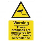 Self ad. semi-rigid PVC Warning These Premises Are Monitored By CCTV Camera Surveillance sign (200 x 300mm). Easy to fix; peel off backing and apply 1312