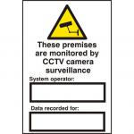 Self adhesive semi-rigid PVC These Premises Are Monitored By CCTV Camera Surveillance Sign (200 x 300mm). Easy to fix; peel off the backing and apply. 1313