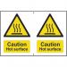 The photo shows a yellow and black caution sign from Spectrum Industrial. The sign reads Caution Hot Surface and is made of 1.2mm recyclable PP material. It measures 300 x 200mm and is labeled with the number 1315.