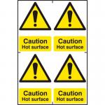 &lsquo;Caution Hot Surface&rsquo; Sign; Self-Adhesive Semi-Rigid PVC; 4 per sheet (100mm x 150mm)
