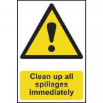 &lsquo;Clean Up All Spillages Immediately&rsquo; Sign; Self-Adhesive Semi-Rigid PVC (200mm x 300mm)