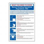 The Spectrum Industrial Fire Safety Signs Safety Poster is made of 1.2mm recyclable PP material and measures 400 x 600mm. It prominently displays information on the Manual Handling Regulations, using clear graphics and text. The poster is eye-catching and serves as a helpful reminder to follow proper safety procedures.