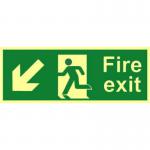 Fire Exit (Man Arrow Down Left) Sign, 1.3mm Rigid Self Adhesive Photoluminescent (400mm x 150mm) 13368