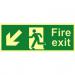 Fire Exit Sign with running man and arrow down left (400 x 150mm). Made from 1.3mm rigid photoluminescent board (PHO) and is self adhesive. 13368