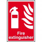 This image shows a Spectrum Industrial Fire Extinguisher Sign made of 1.2mm recyclable PP material in the size of 200 x 300mm. The bright red sign features a bold white fire extinguisher symbol with the number 1350 displayed underneath. The sign is clearly visible and easy to understand, making it an effective safety tool for any industrial setting.