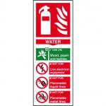 Self adhesive semi-rigid PVC Fire Extinguisher Water Sign (75 x 200mm). Easy to fix; simply peel off the backing and apply to a clean dry surface.