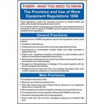 The Spectrum Industrial Health and Safety Signs Safety Poster features bold and vibrant colors, with a clear and concise message. It is made of 1.2mm recyclable PP material and measures 400 x 600mm. The design includes the PUWER regulations, ensuring workplace safety.