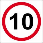 In the photo, a busy industrial road is lined with durable 10mph traffic signs made of 1.2mm recyclable PP material. The signs measure 400 x 400mm and blend seamlessly into the surrounding environment. The bright, bold letters catch the eye, effectively communicating the speed limit to drivers.